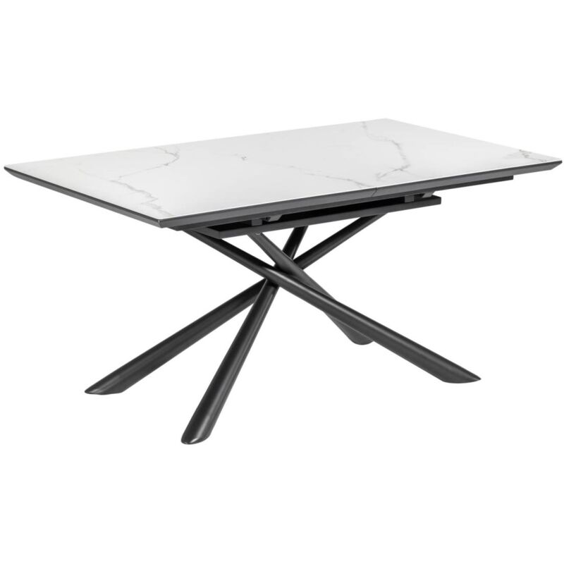 

Kave Home - Mesa extensible Theone porcelánico blanco y patas de acero acabado negro 160 (210) x 90 cm