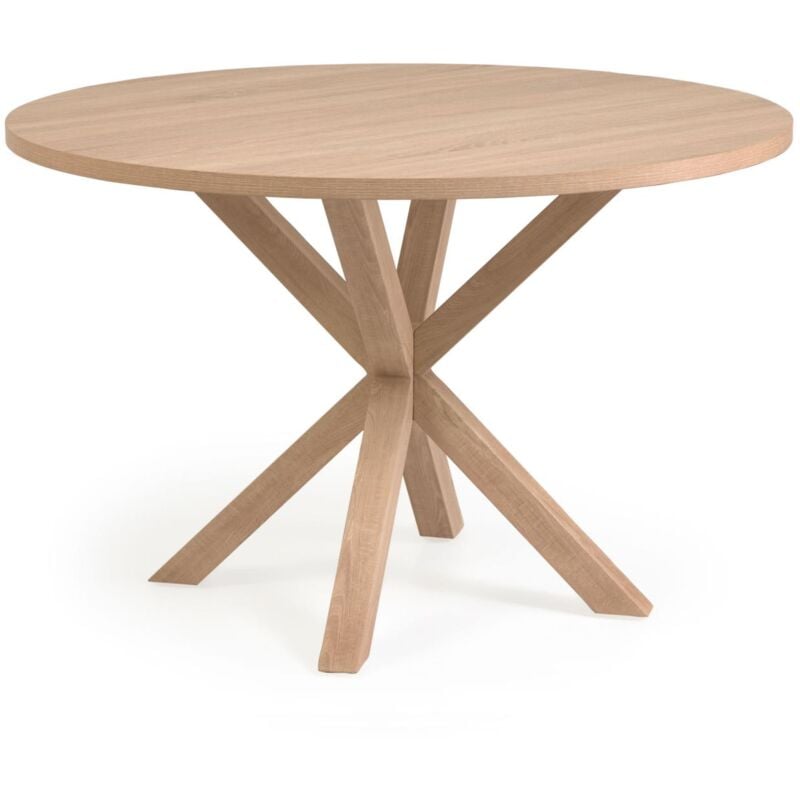 

Kave Home - Mesa redonda Full Argo de melamina acabado natural patas de acero efecto madera Ø 119 cm