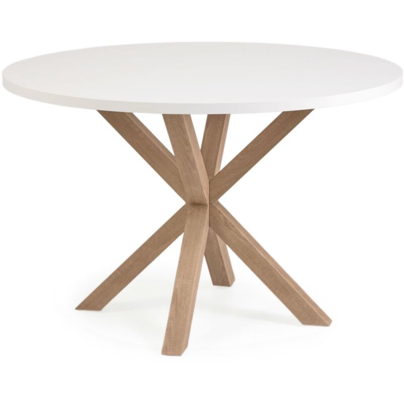 

Kave Home - Mesa redonda Full Argo de melamina blanco patas de acero efecto madera Ø 119 cm
