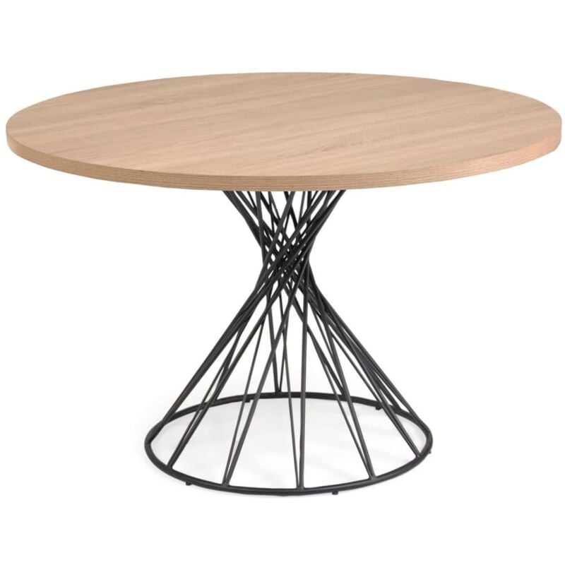 

Kave Home - Mesa redonda Niut de melamina acabado natural patas de acero acabado negro Ø 120 cm