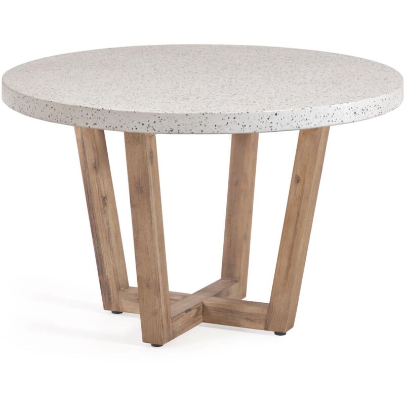 Kave Home - Mesa redonda Shanelle de terrazo blanco y madera maciza de acacia Ø 120 cm