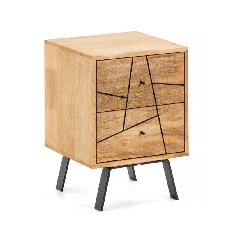 

Kave Home - Mesita de noche Balia 40 x 56 cm con 2 cajones de madera de mango y patas de acero negro