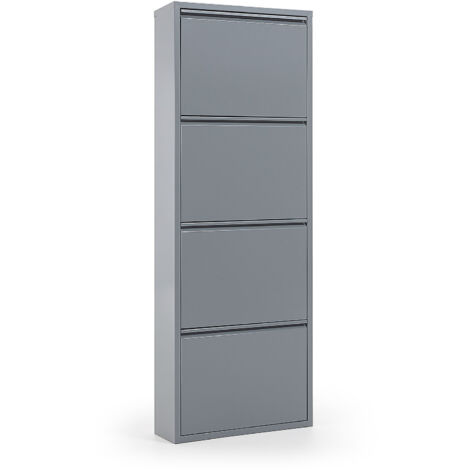 Kave Home - Meuble à chaussures Ode gris en acier avec 4 compartiments pour 12 paires de chaussures