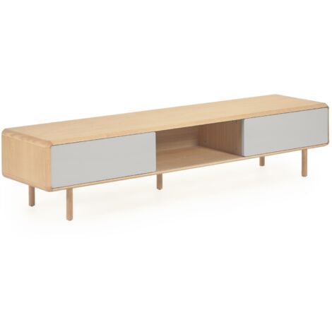 Kave Home - Mueble TV Anielle 2 puertas de madera maciza y chapa de fresno 180 x 41 cm - Natural