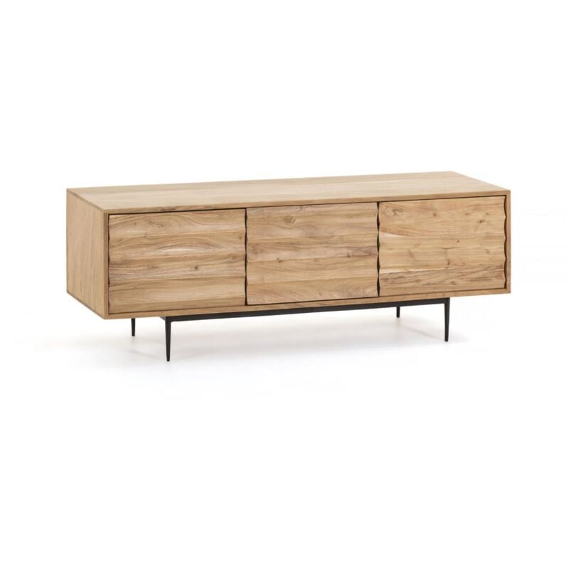 

Mueble TV Delsie de madera maciza de acacia y patas de acero acabado negro 147 x 50 cm - Kave Home