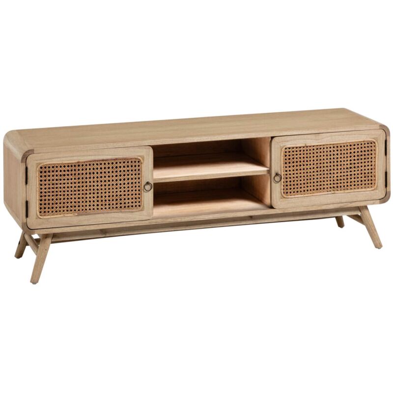 

Kave Home - Mueble TV Nalu de madera maciza de mindi y ratán 150 x 50 cm