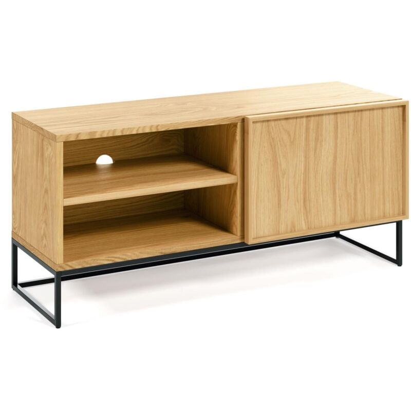 Kave Home - Mueble TV Taiana 1 puerta chapa de roble y estructura de acero acabado negro 112 x 51 cm