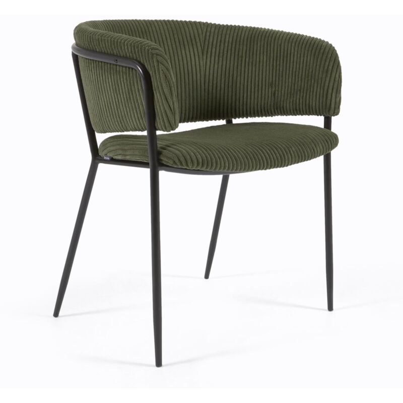 Sedia Runnie in velluto a coste verde scuro con gambe in acciaio verniciato nero - Kave Home