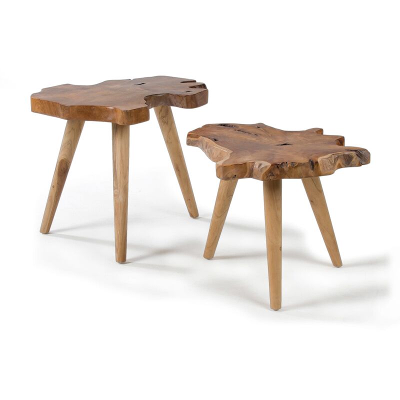 

Kave Home - Set de 2 mesas auxiliares Hattie rectangular 60 x 51 /56 x 43 cm de madera maciza de teca