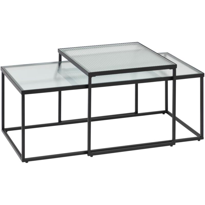 

Kave Home - Set de 2 mesas de centro nido Akemi rectangulares 50 x 55 / 100 x 50 cm de cristal templado texturizado y patas de acero en negro