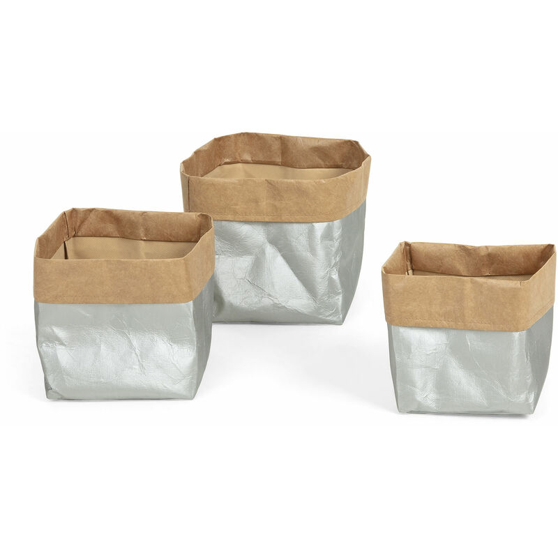 

Kave Home - Set de 3 cestas Kamori marrón y plateado de papel dupont