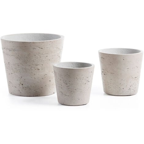 Kave Home - Set de 3 maceteros Low gris de cemento para interior y exterior