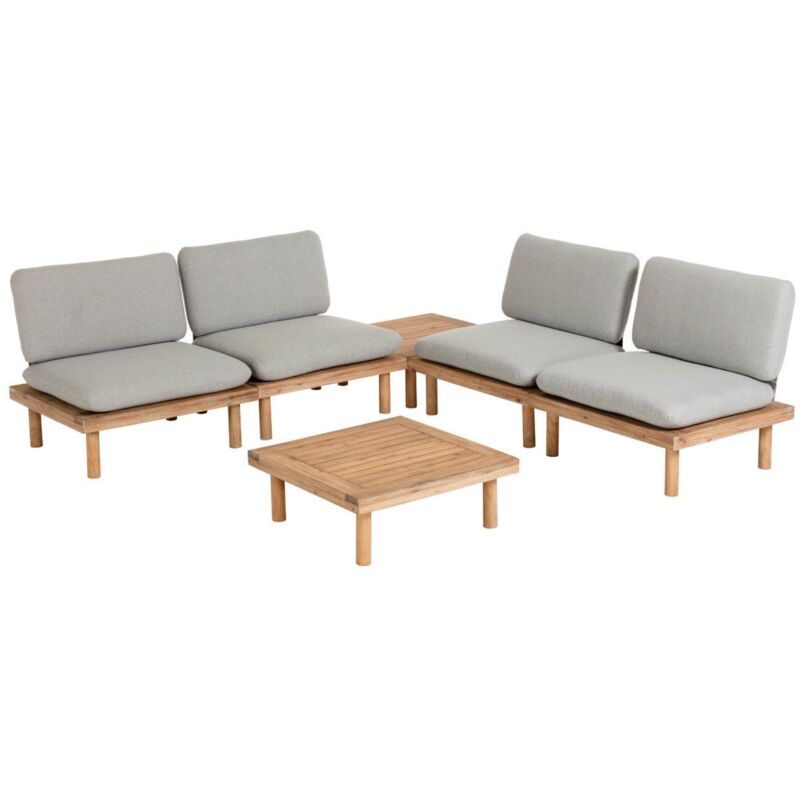 

Set de exterior Viridis con 4 sillones y 2 mesas auxiliares 70 x 70 cm de madera maciza de acacia para interior y exterior - Kave Home