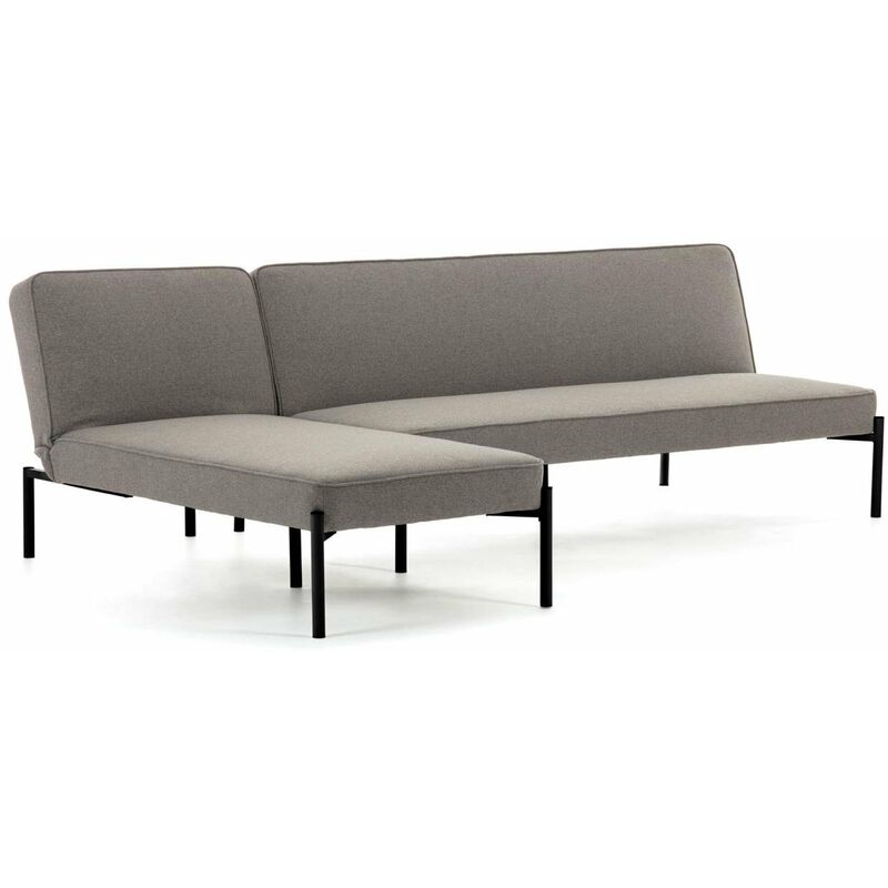 

Set de sofá cama de 3 plazas y chaise longue Nelki gris con patas de acero en negro - Kave Home