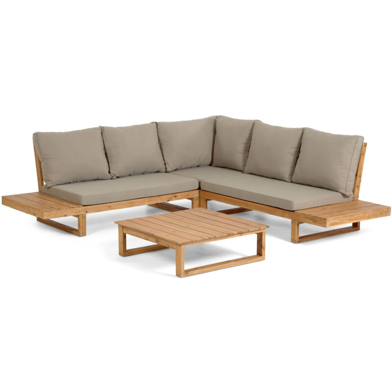 

Set Flaviina de sofá rinconero 5 plazas y mesa de madera maciza acacia FSC 100% - Kave Home