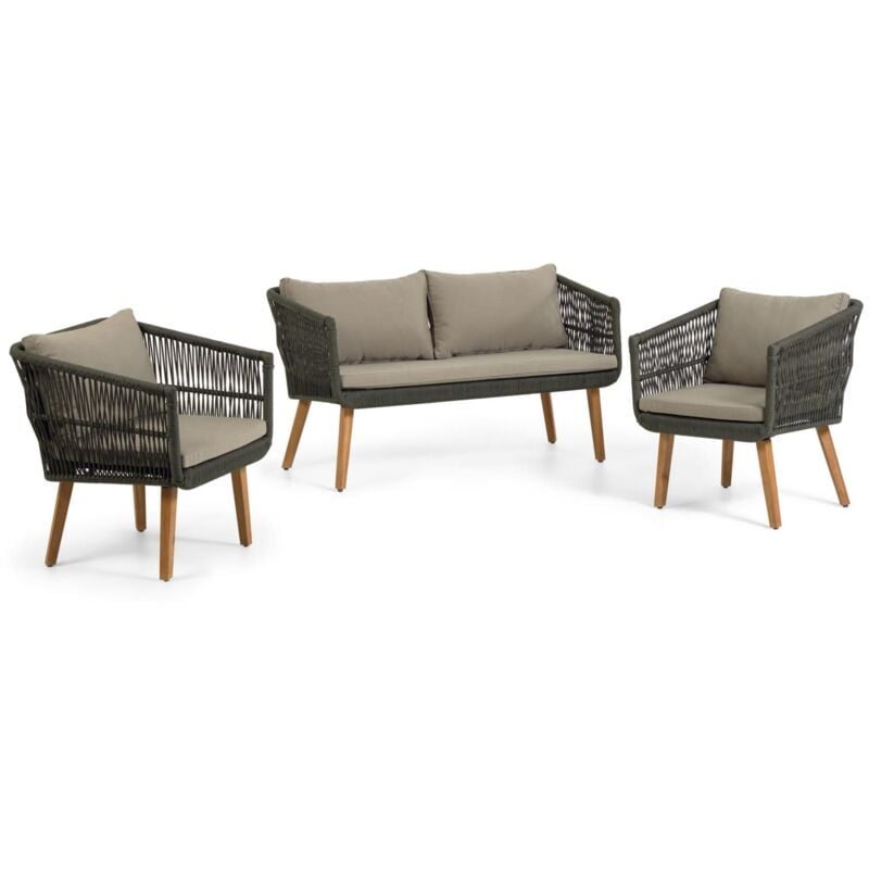

Kave Home - Set Inti de sofá 2 plazas y 2 butacas de cuerda verde FSC 100%