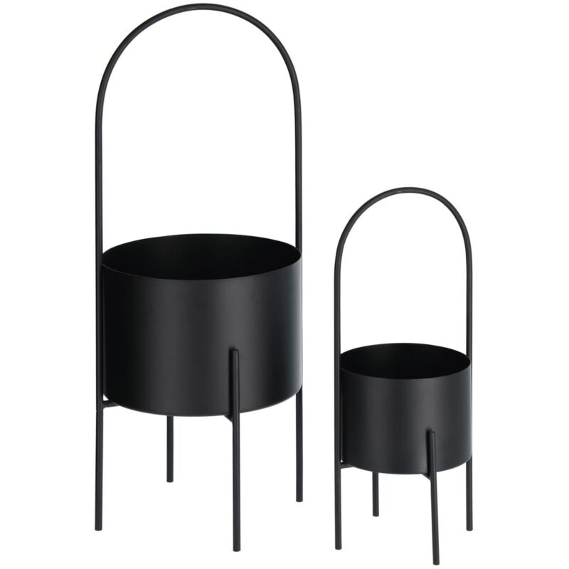 

Set redondo Mash de 2 maceteros con asa metal negro Ø 25 cm / Ø 16,5 cm - Kave Home