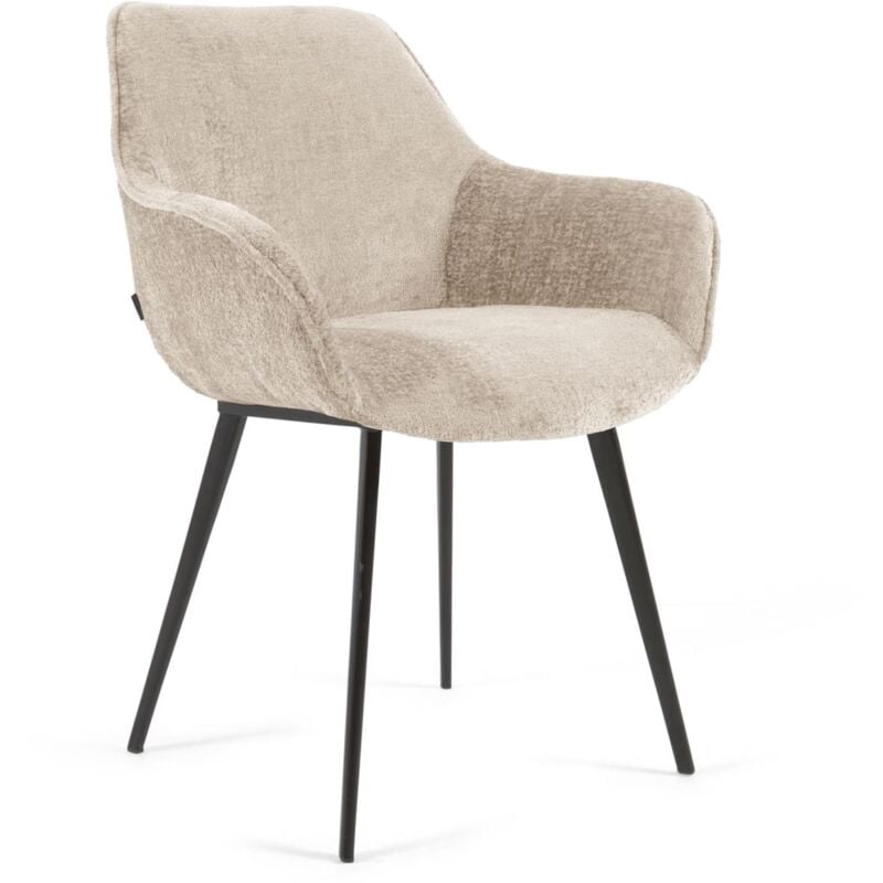 

Silla Amira de chenilla beige y patas de metal con acabado negro - Kave Home