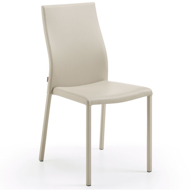 

Silla de comedor Abelle perla de piel sintética con asiento acolchado y patas de acero revestidas - Kave Home