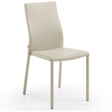 Kave Home - Silla de comedor Abelle blanca de piel sintética con asiento acolchado y patas de acero revestidas - Blanco