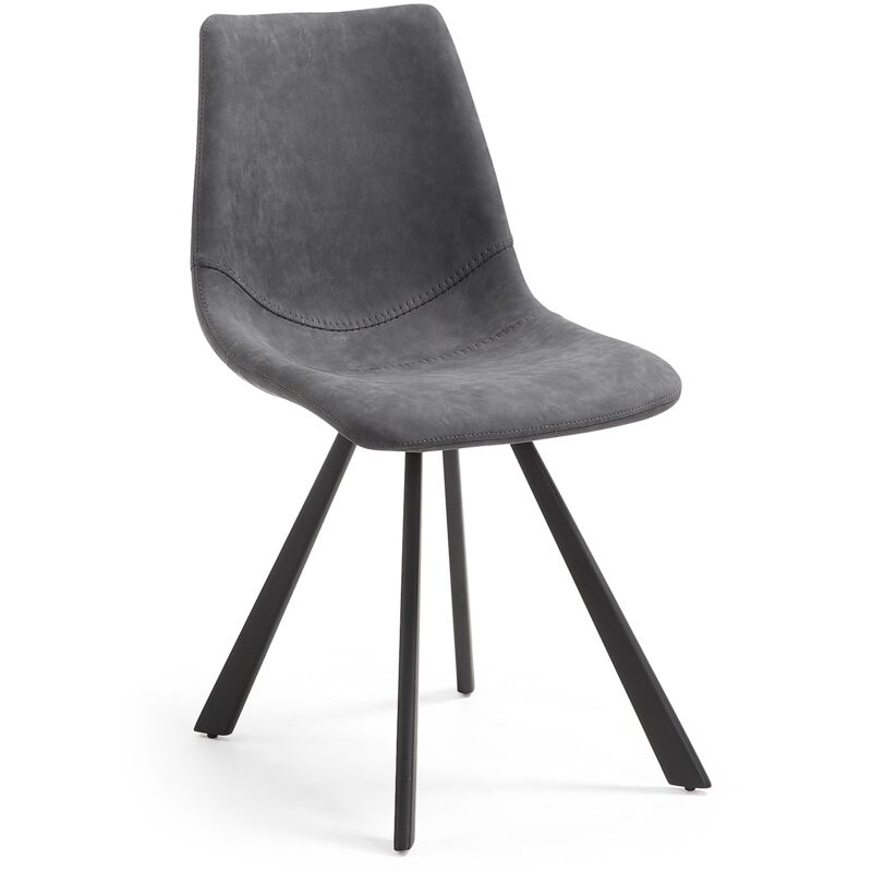 

Silla de comedor Alve grafito de piel sintética con patas de acero en negro - Kave Home