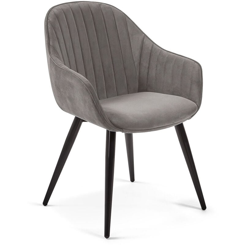 

Silla de comedor Fabia gris de terciopelo con patas de acero en negro - Kave Home