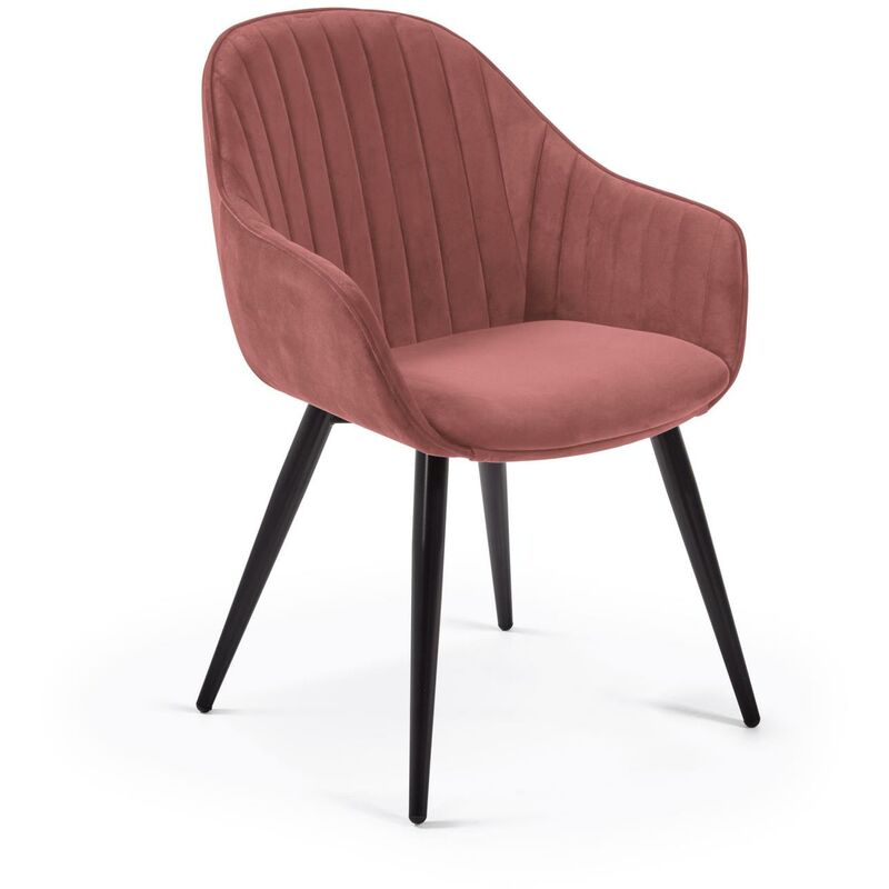 

Kave Home - Silla de comedor Fabia rosa de terciopelo con patas de acero en negro
