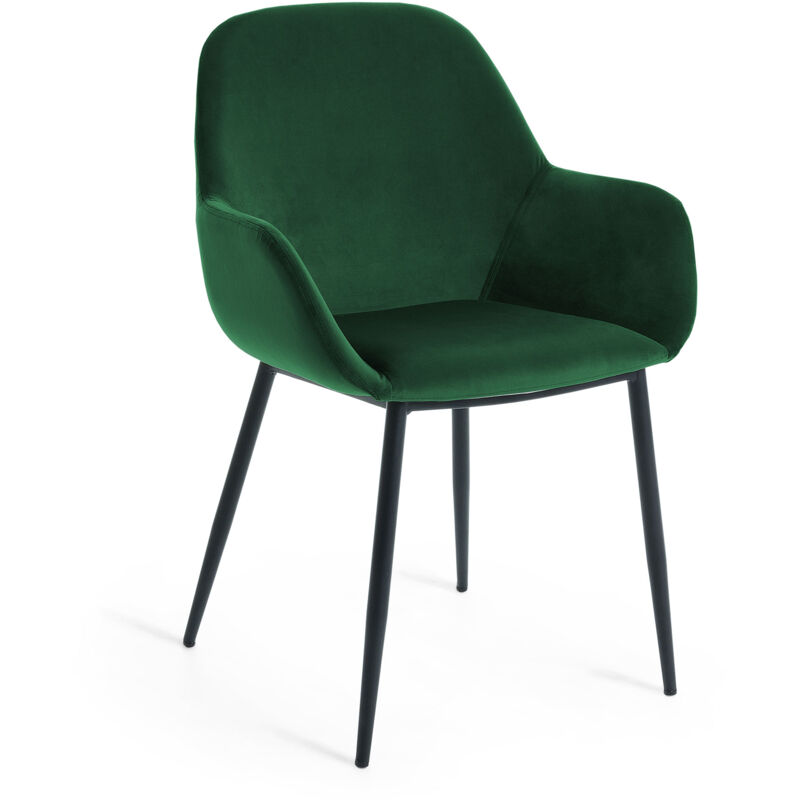 

Silla de comedor Konna verde de terciopelo y patas de acero en negro - Kave Home