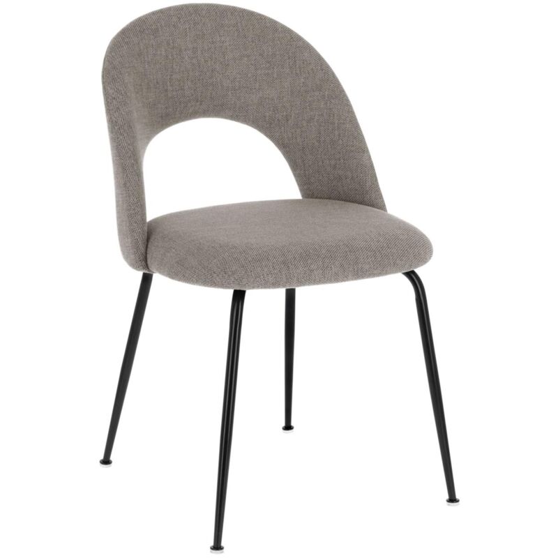 

Silla de comedor Mahalia gris claro en tela antimanchas y patas de acero en negro - Kave Home