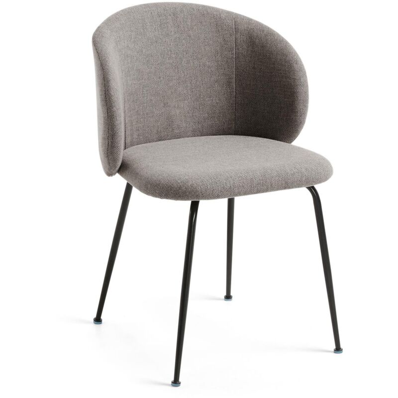 

Silla de comedor Minna gris claro en tela antimanchas y patas de acero en negro - Kave Home