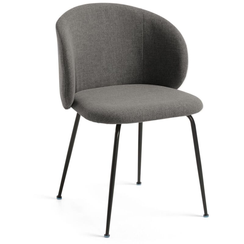 

Silla de comedor Minna gris oscuro en tela antimanchas y patas de acero en negro - Kave Home