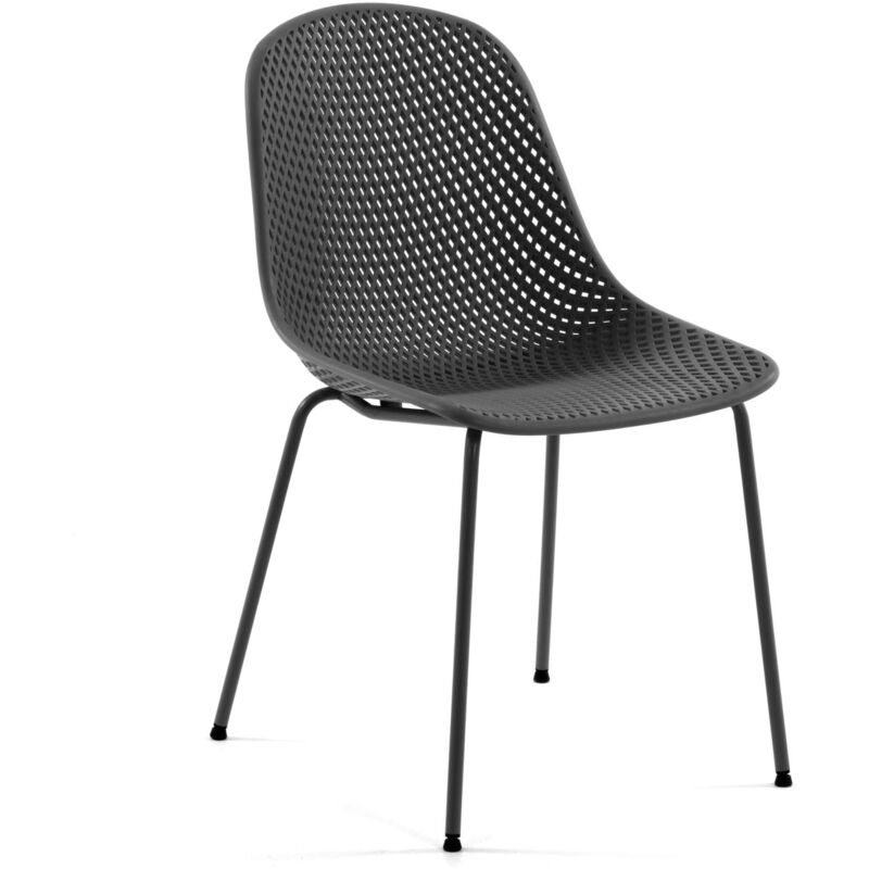 

Silla de comedor Quinby gris oscuro de plástico y patas de acero en negro - Kave Home