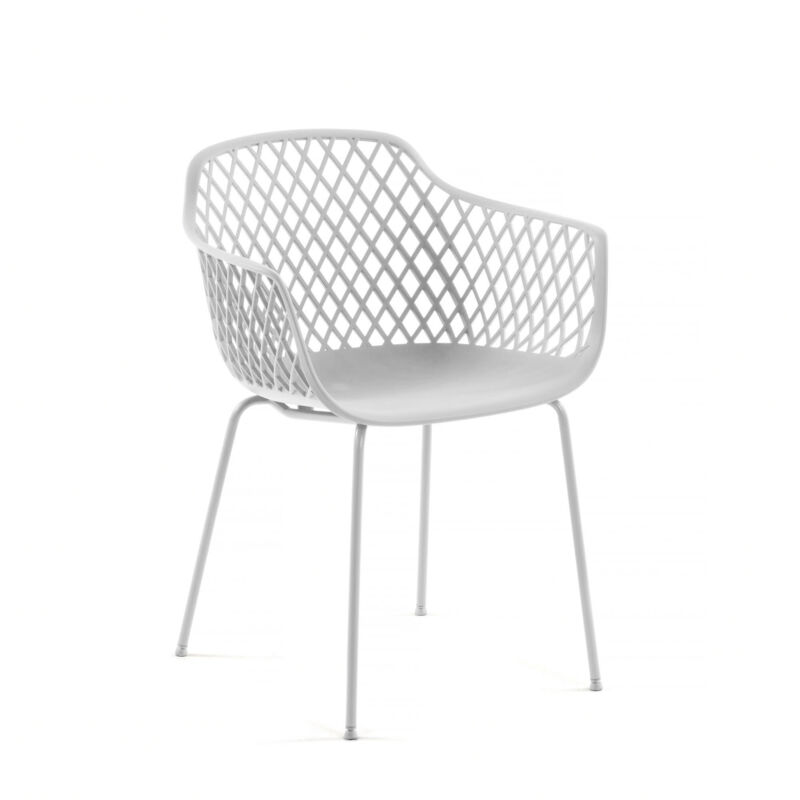 

Silla de comedor Quinn blanco de plástico con reposabrazos y patas de acero en blanco - Kave Home