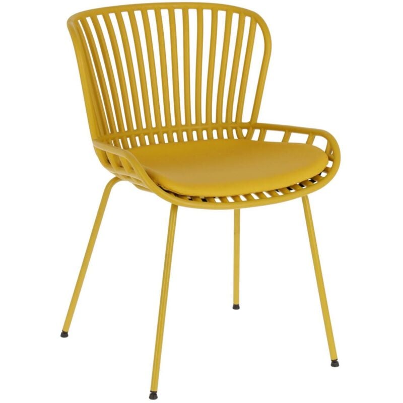 

Silla de comedor Surpik amarillo de plástico con cojín de piel sintética y patas de acero en amarillo - Kave Home