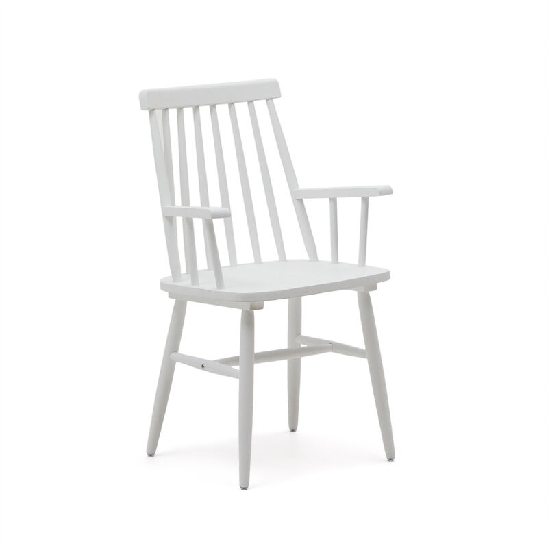 

Silla de comedor Tressia blanca con reposabrazos de madera maciza de caucho - Kave Home