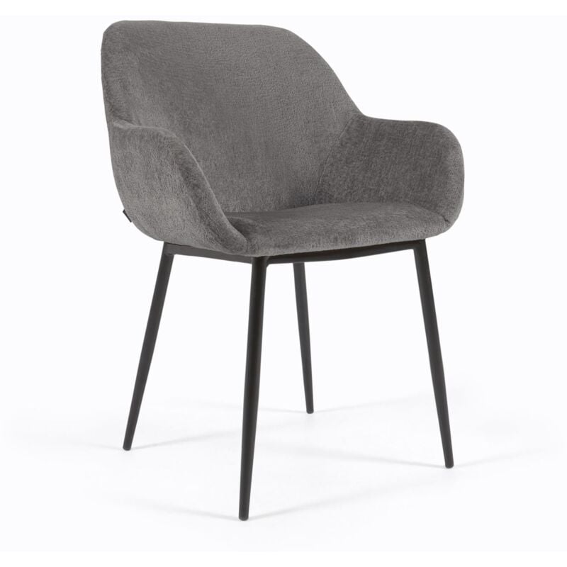 

Kave Home - Silla Konna de chenilla gris oscuro y patas de acero acabado pintado negro