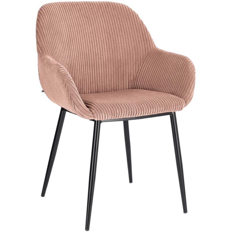 

Kave Home - Silla Konna pana gruesa rosa y patas de acero acabado pintado negro