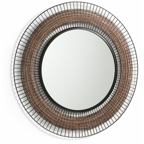 Kave Home - Specchio rotondo Rob con cornice in assicelle di acciaio - Rame