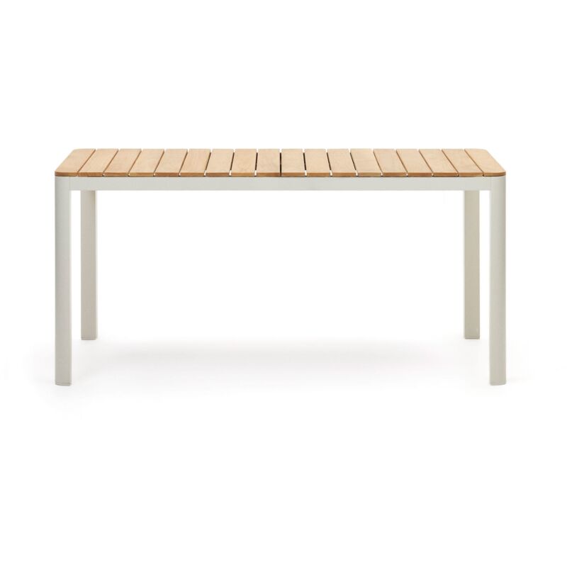 Table 100 % d'extérieur Bona bois de teck massif et aluminium finition blanche 160 x 90 cm - Kave Home