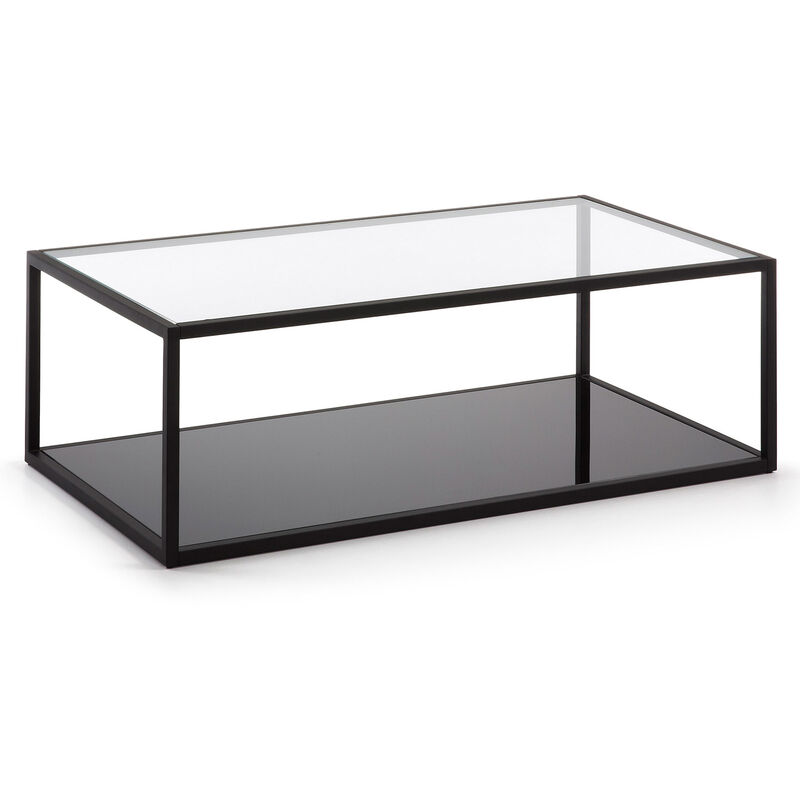 Table basse Blackhill noir rectangulaire 110 x 60 cm en verre trempé et structure en acier - Noir - Kave Home