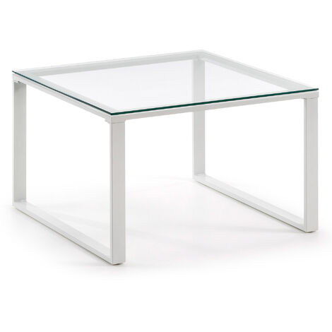 Kave Home - Table basse Sivan transparent carrée 60 x 60 cm en verre trempé et pieds en acier blanc - Blanc