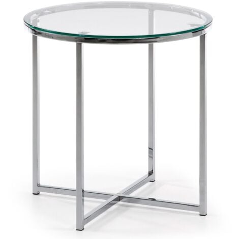 Kave Home - Table d'appoint Divid transparent ronde Ø 50 cm en verre trempé et pieds en acier chromé - Argenté