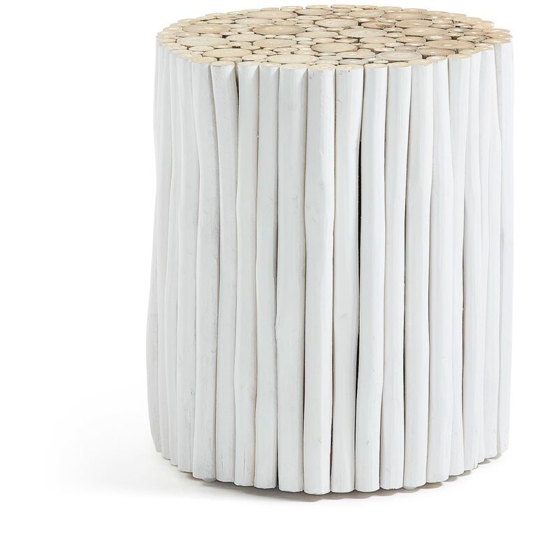 Kave Home - Table d'appoint Filip blanche ronde Ø 35 cm en bois massif en teck - Blanc