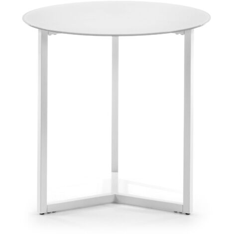 Kave Home - Table d'appoint Raeam blanche ronde Ø 50 cm en verre trempé et pieds en acier blanc - Blanc