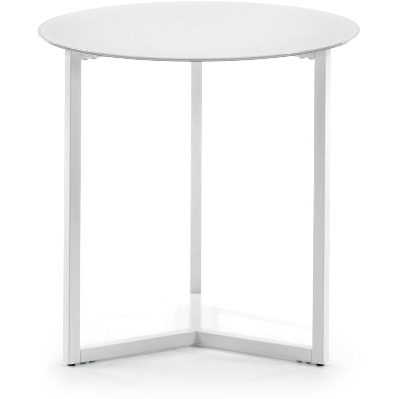 Table d'appoint Raeam blanche ronde ø 50 cm en verre trempé et pieds en acier blanc - Kave Home