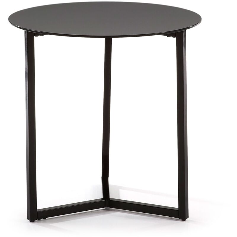 Table d'appoint Raeam noire ronde ø 50 cm en verre trempé et pieds en acier noir - Kave Home