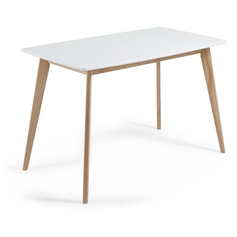 Kave Home - Table de salle à manger Anit rectangulaire 140 x 80 cm blanc avec pieds en bois de frêne - Blanc