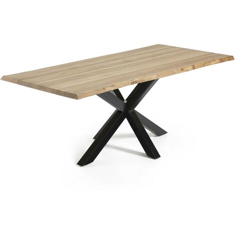 Argo oak veneer table with natural finish and steel legs with black finish