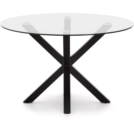 Kave Home - Table ronde Full Argo en verre et pieds en acier effet bois Ø 119 cm - Transparent
