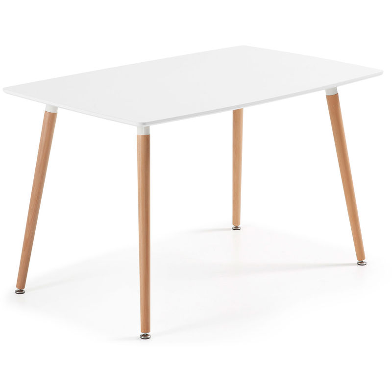 Kave Home - Table de salle à manger Wad rectangulaire 140 x 80 cm blanc avec pieds en bois de hêtre - Blanc